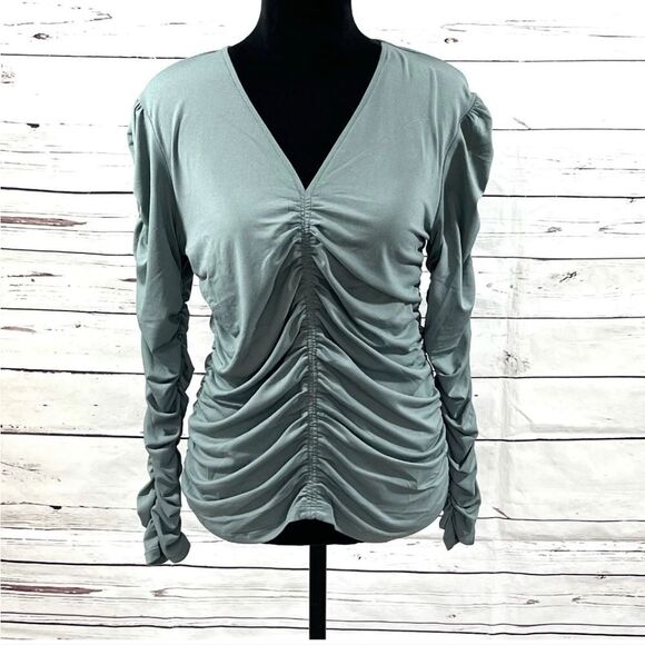 Joie Sage Green Ruched Blouse - Picture 2 of 16